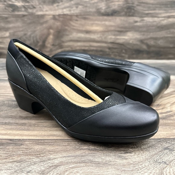 NIB Clarks Emily Alexa 9M Black Leather Comfort Dress Pumps Heels - Picture 4 of 12